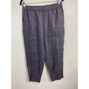 LaovanIn Linen Pants Women Large Brown Lagenlook Vacation Pull on Elastic Waist